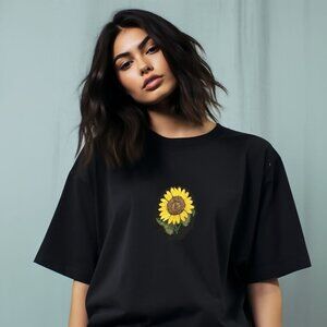 Sunflower Embroidered Black Short Sleeve T Shirt